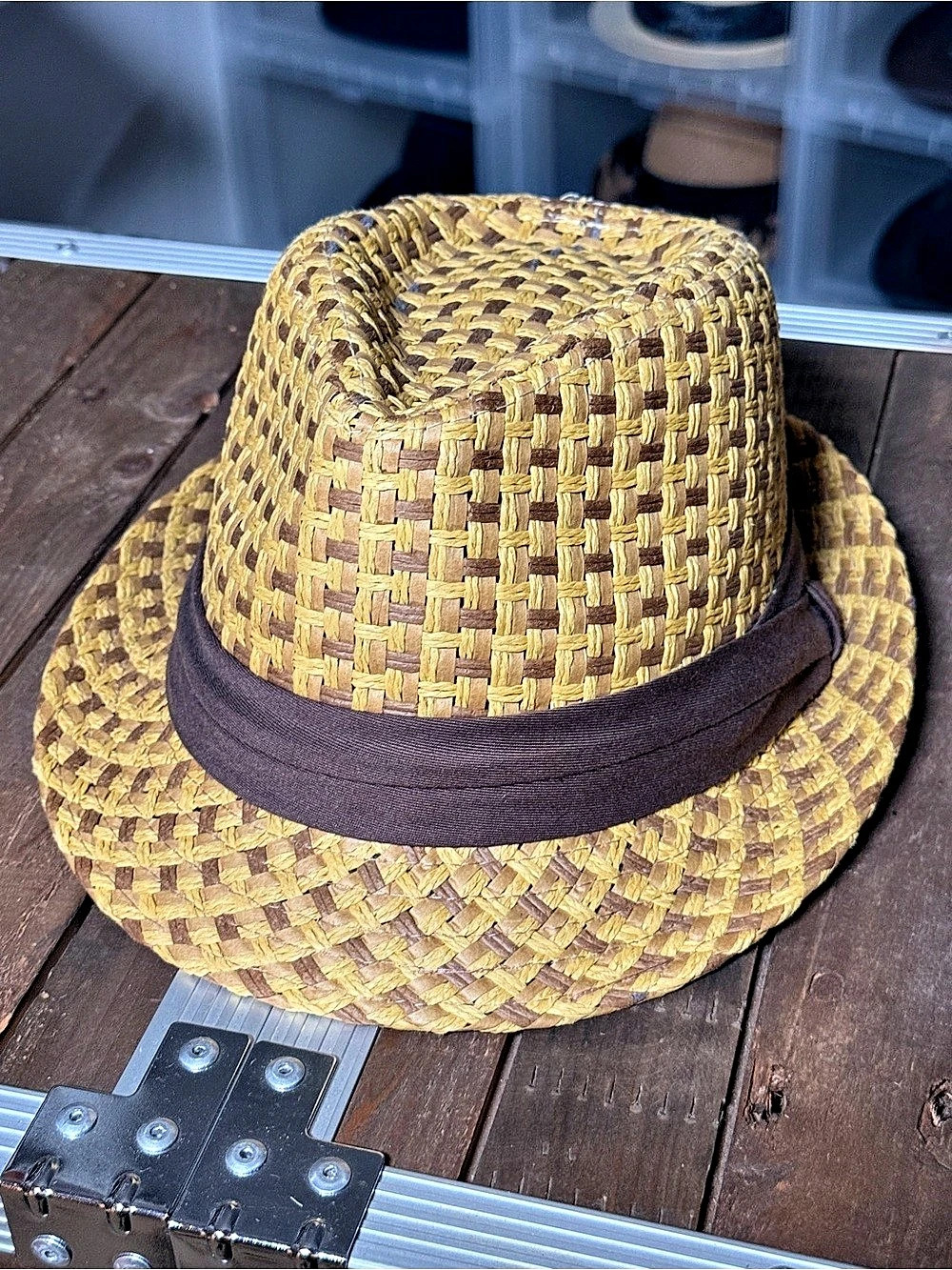 Tribe Headgear Brown Tan Woven Fedora Hidden Stash Pocket Large